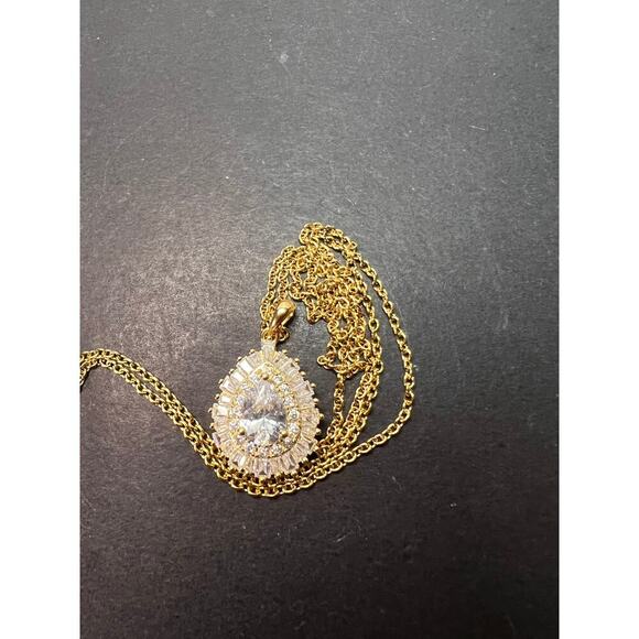 CZ teardrop ygp over 925  pendant with ygp over stainless steel chain necklace - Picture 9 of 11
